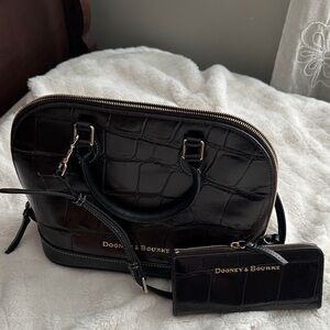 Dooney & Bourke brown and black Black Croc-Embossed Satchel with Matching Wallet